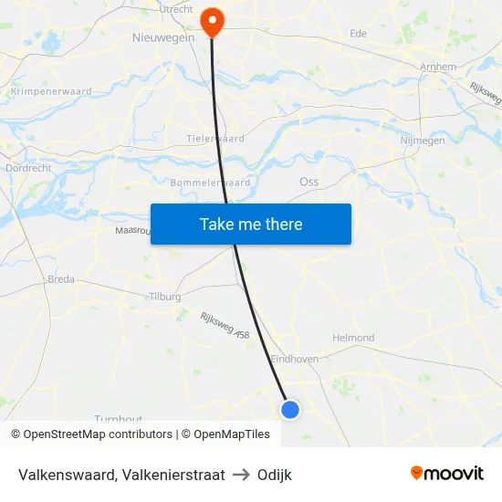 Valkenswaard, Valkenierstraat to Odijk map