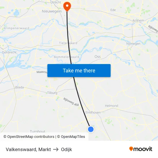 Valkenswaard, Markt to Odijk map