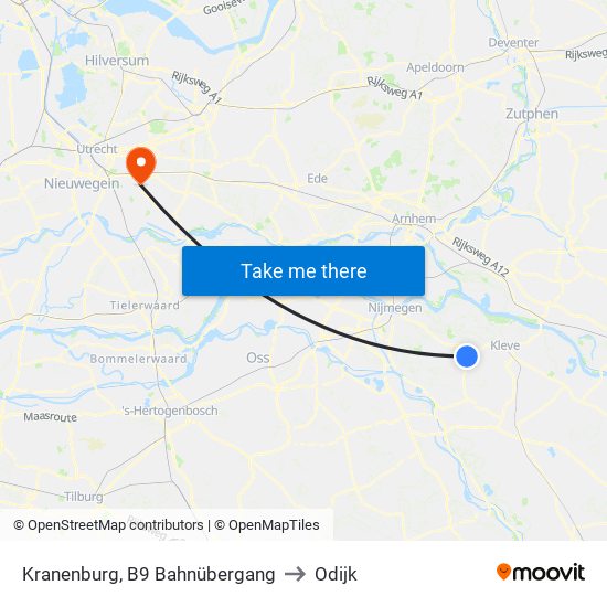 Kranenburg, B9 Bahnübergang to Odijk map