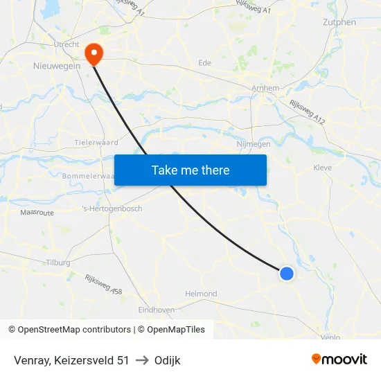 Venray, Keizersveld 51 to Odijk map
