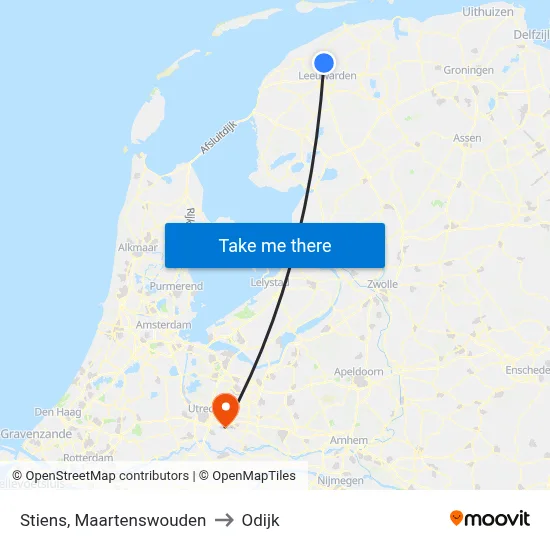Stiens, Maartenswouden to Odijk map