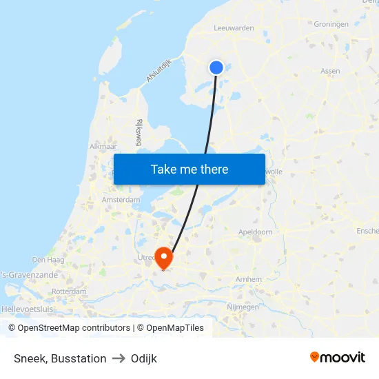 Sneek, Busstation to Odijk map