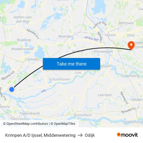 Krimpen A/D Ijssel, Middenwetering to Odijk map