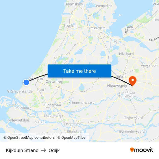 Kijkduin Strand to Odijk map