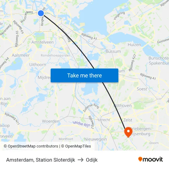 Amsterdam, Station Sloterdijk to Odijk map