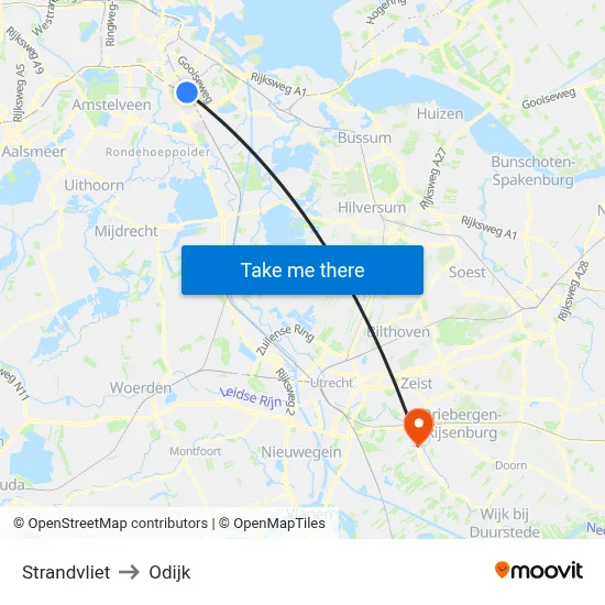 Strandvliet to Odijk map