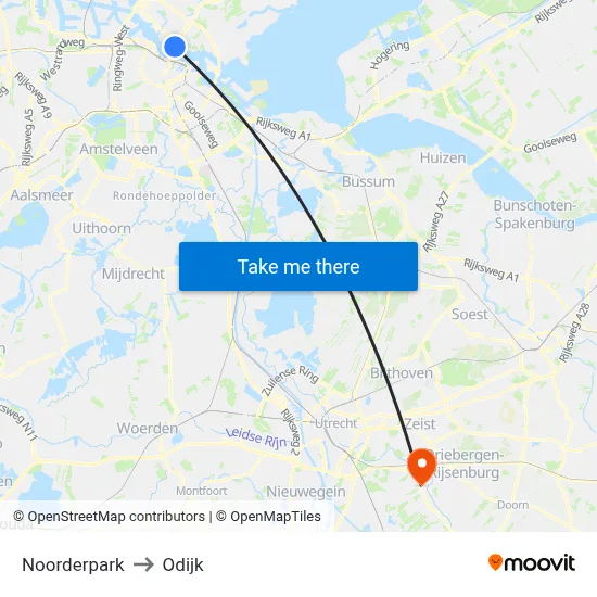 Noorderpark to Odijk map