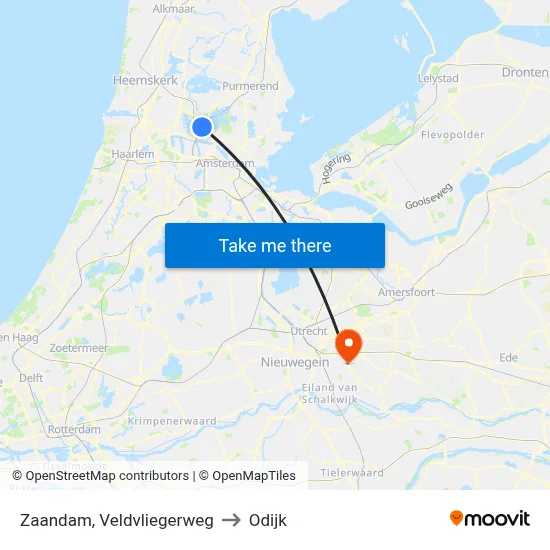 Zaandam, Veldvliegerweg to Odijk map