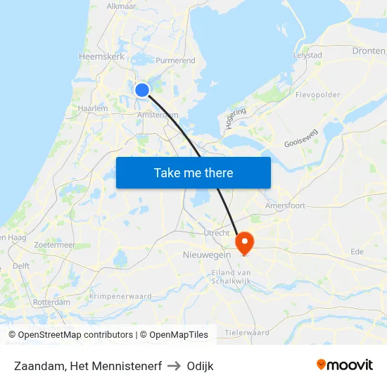 Zaandam, Het Mennistenerf to Odijk map