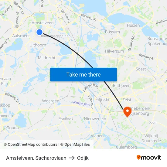 Amstelveen, Sacharovlaan to Odijk map