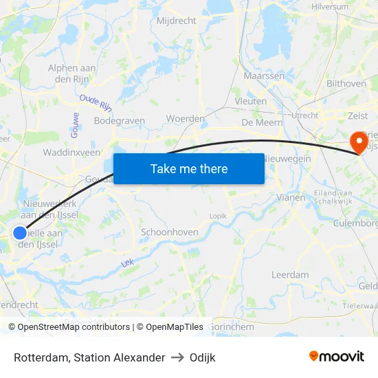 Rotterdam, Station Alexander to Odijk map