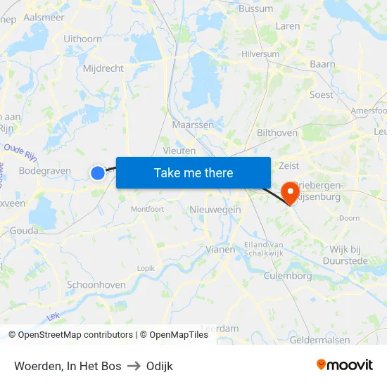 Woerden, In Het Bos to Odijk map