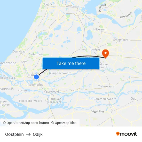 Oostplein to Odijk map