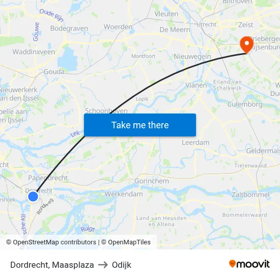 Dordrecht, Maasplaza to Odijk map
