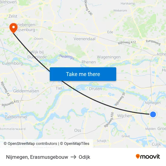 Nijmegen, Erasmusgebouw to Odijk map