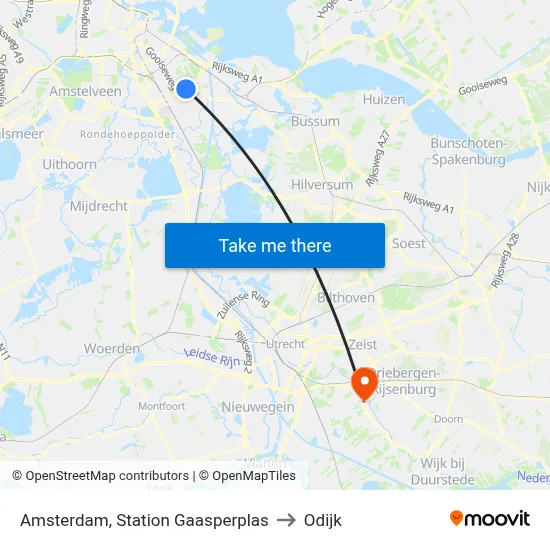 Amsterdam, Station Gaasperplas to Odijk map