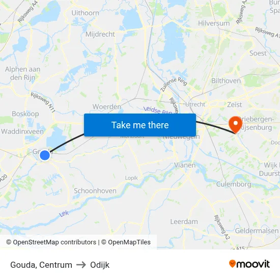 Gouda, Centrum to Odijk map