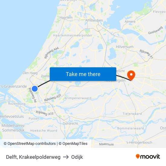 Delft, Krakeelpolderweg to Odijk map