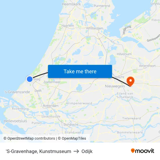 'S-Gravenhage, Kunstmuseum to Odijk map