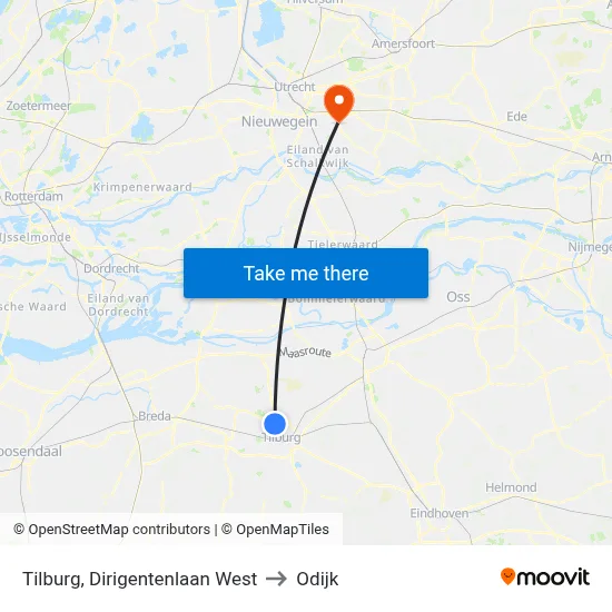 Tilburg, Dirigentenlaan West to Odijk map