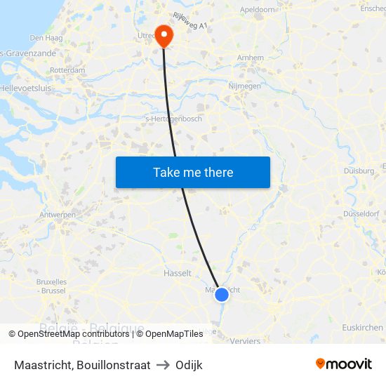 Maastricht, Bouillonstraat to Odijk map