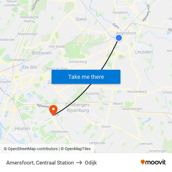 Amersfoort, Centraal Station to Odijk map