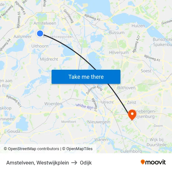 Amstelveen, Westwijkplein to Odijk map