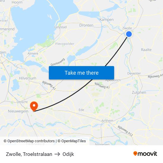 Zwolle, Troelstralaan to Odijk map