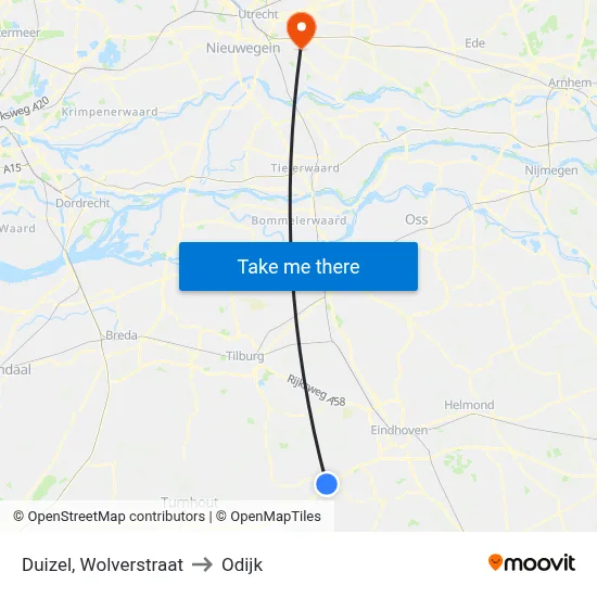 Duizel, Wolverstraat to Odijk map