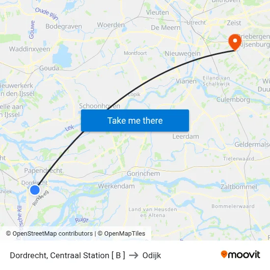 Dordrecht, Centraal Station [ B ] to Odijk map