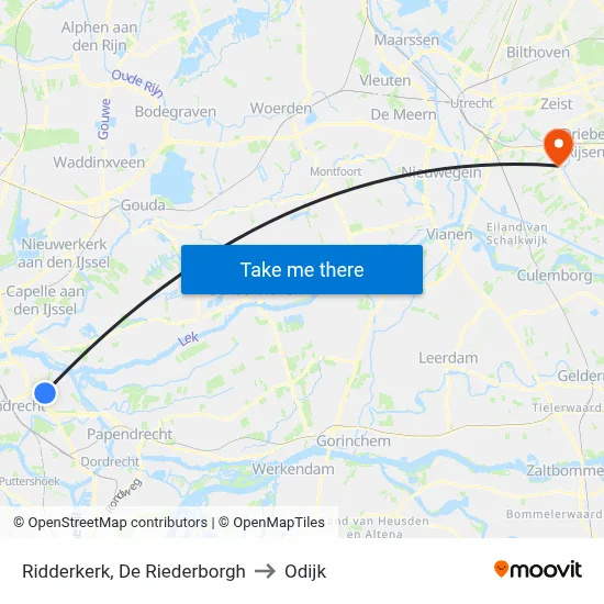 Ridderkerk, De Riederborgh to Odijk map