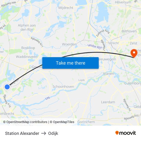 Station Alexander to Odijk map