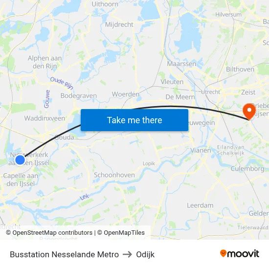 Busstation Nesselande Metro to Odijk map