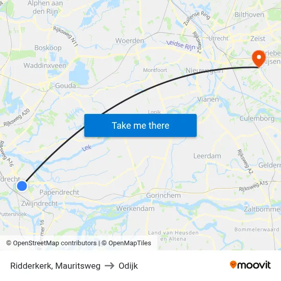 Ridderkerk, Mauritsweg to Odijk map