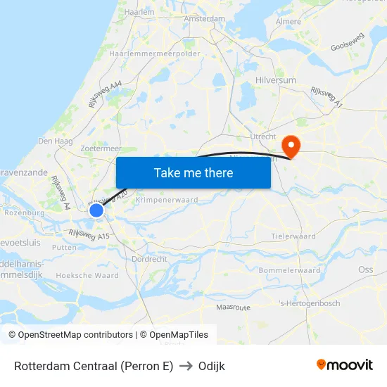 Rotterdam Centraal (Perron E) to Odijk map