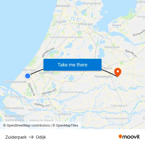 Zuiderpark to Odijk map