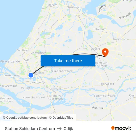 Station Schiedam Centrum to Odijk map