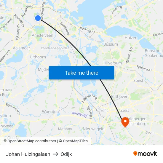 Johan Huizingalaan to Odijk map