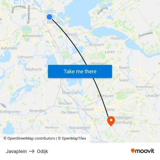 Javaplein to Odijk map