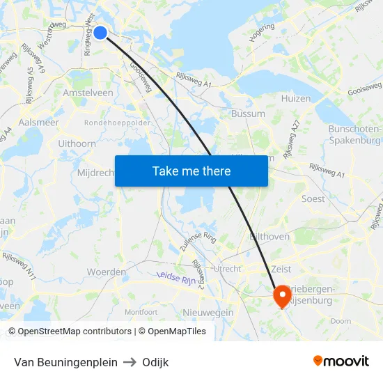 Van Beuningenplein to Odijk map