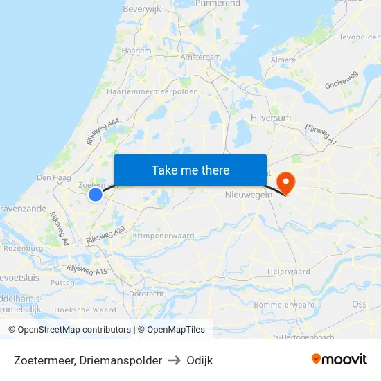 Zoetermeer, Driemanspolder to Odijk map