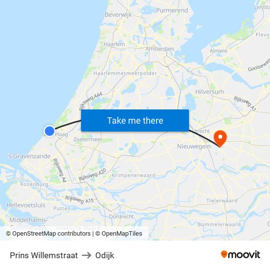 Prins Willemstraat to Odijk map