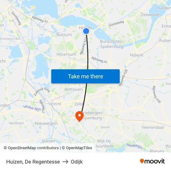 Huizen, De Regentesse to Odijk map