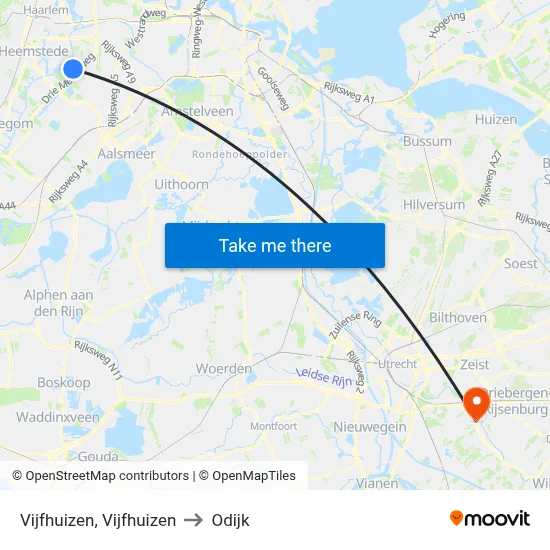 Vijfhuizen, Vijfhuizen to Odijk map