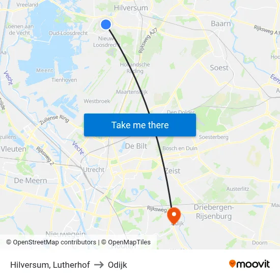 Hilversum, Lutherhof to Odijk map