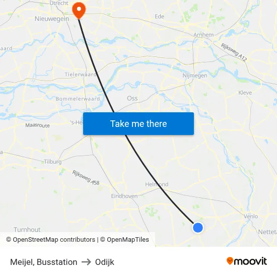 Meijel, Busstation to Odijk map