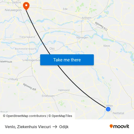 Venlo, Ziekenhuis Viecuri to Odijk map