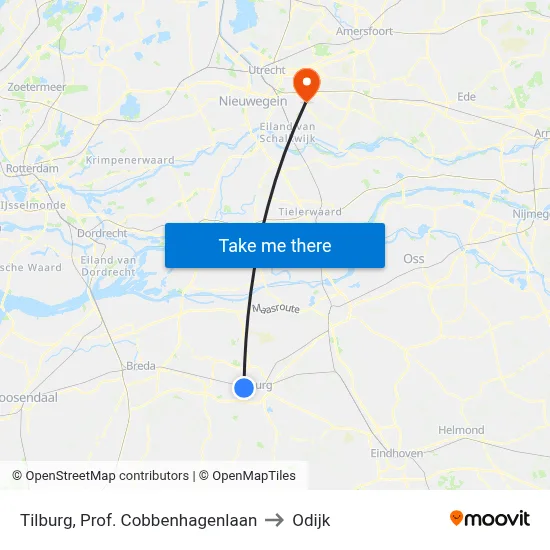 Tilburg, Prof. Cobbenhagenlaan to Odijk map