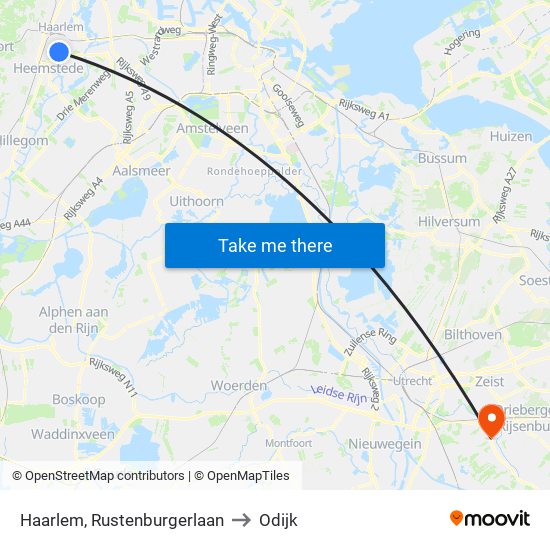 Haarlem, Rustenburgerlaan to Odijk map