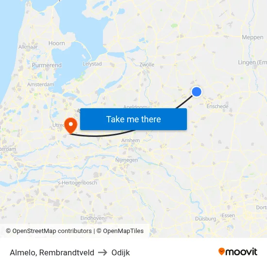 Almelo, Rembrandtveld to Odijk map